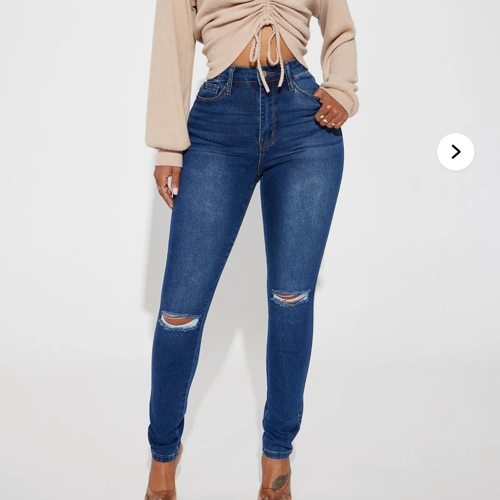 Fashion Nova Distressed Blue Skinny Jeans